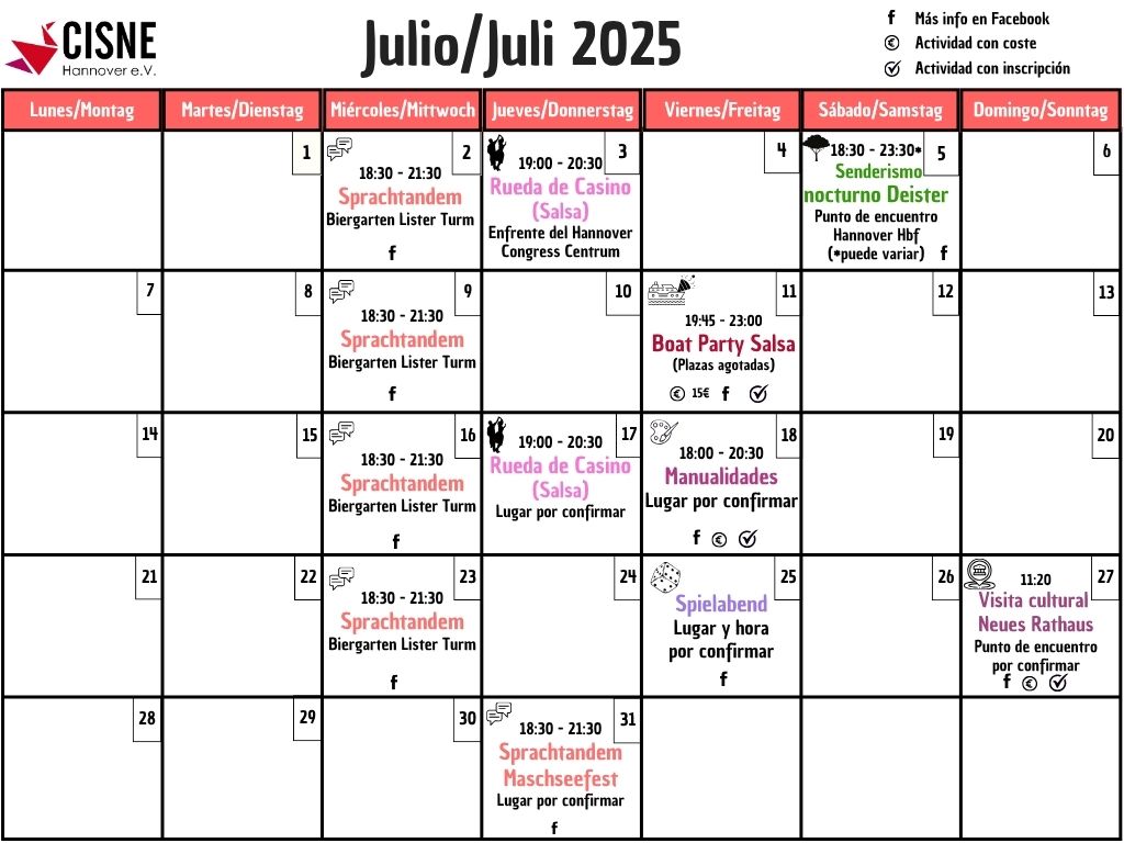 Veranstaltungskalender CISNE Hannover e.V. Juli 2025